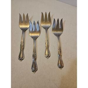 Lot of 4 stainless serving forks by International Silver Co floral flower design